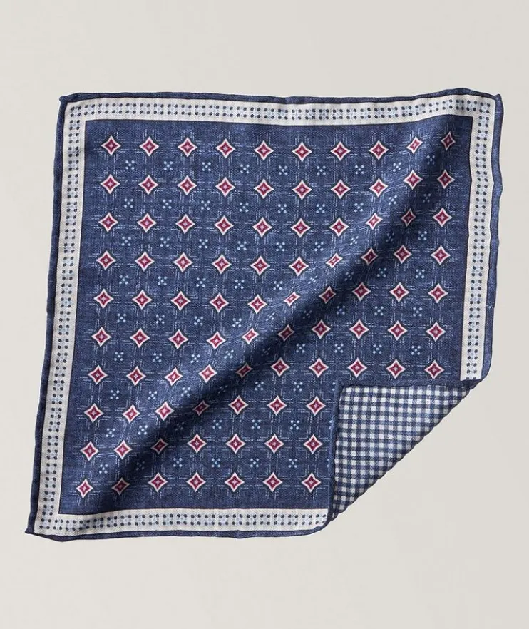 Reversible Neat & Check Silk Pocket Square