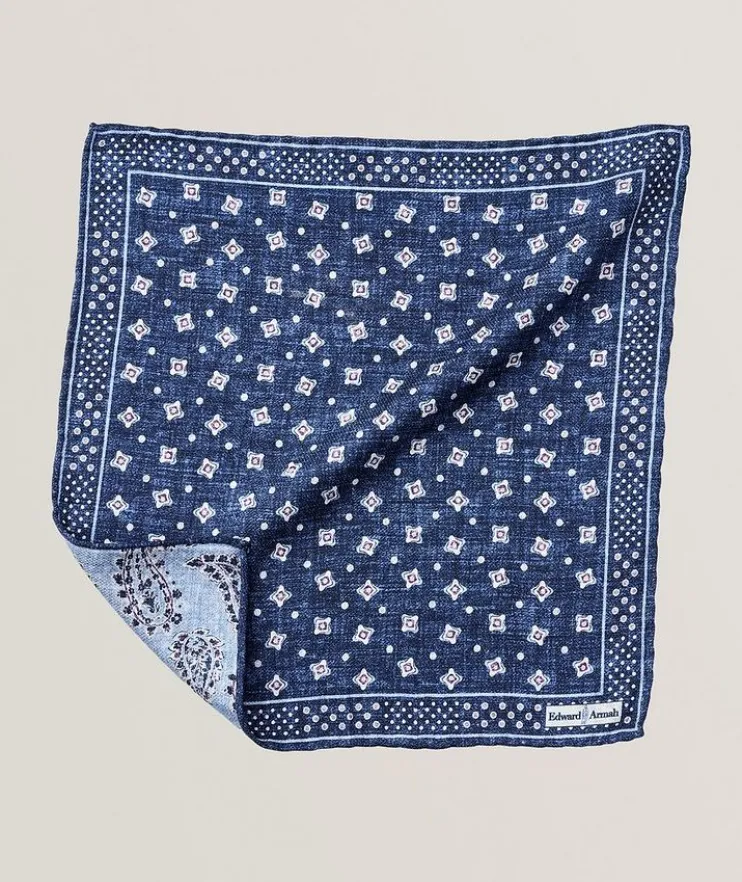 Reversible Paisley-Medallion Silk Pocket Square