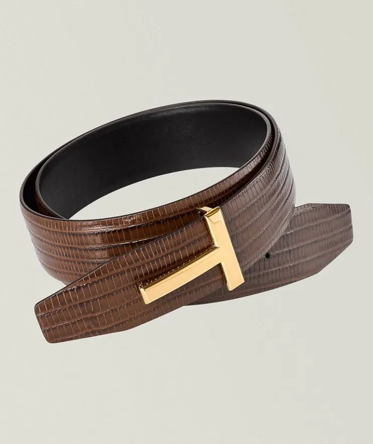 Reversible Printed Python Leather Icon T-Belt