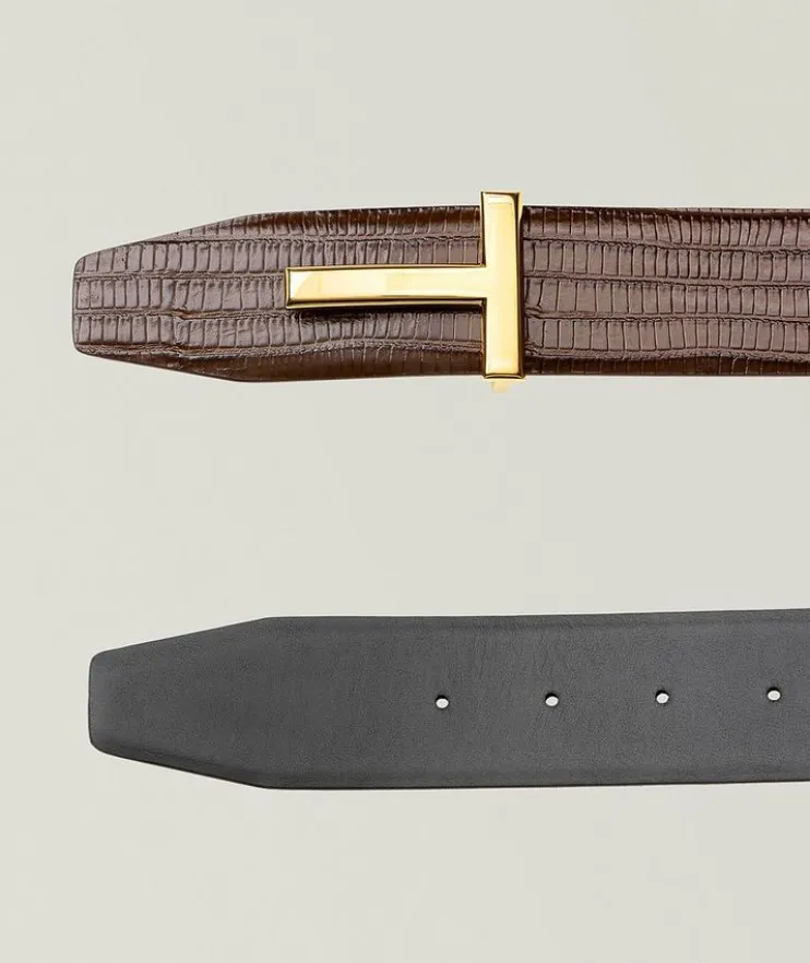 Reversible Printed Python Leather Icon T-Belt