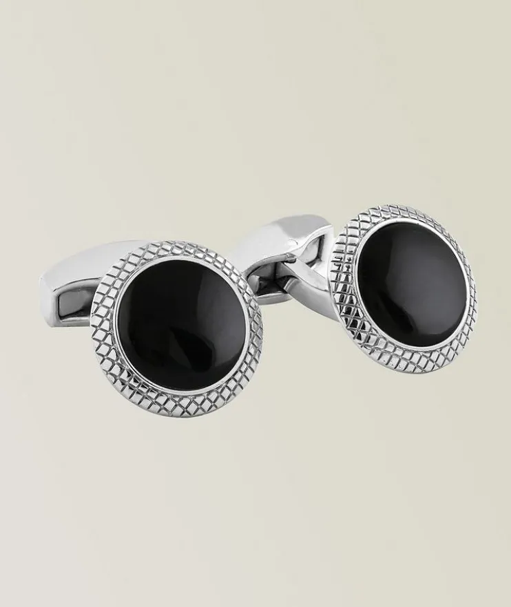 Rhodium Plated Bullseye Round Cufflinks