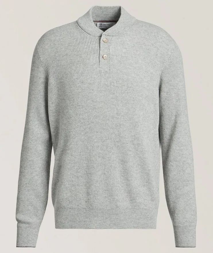 Ribbed Cashmere Henley Sweater