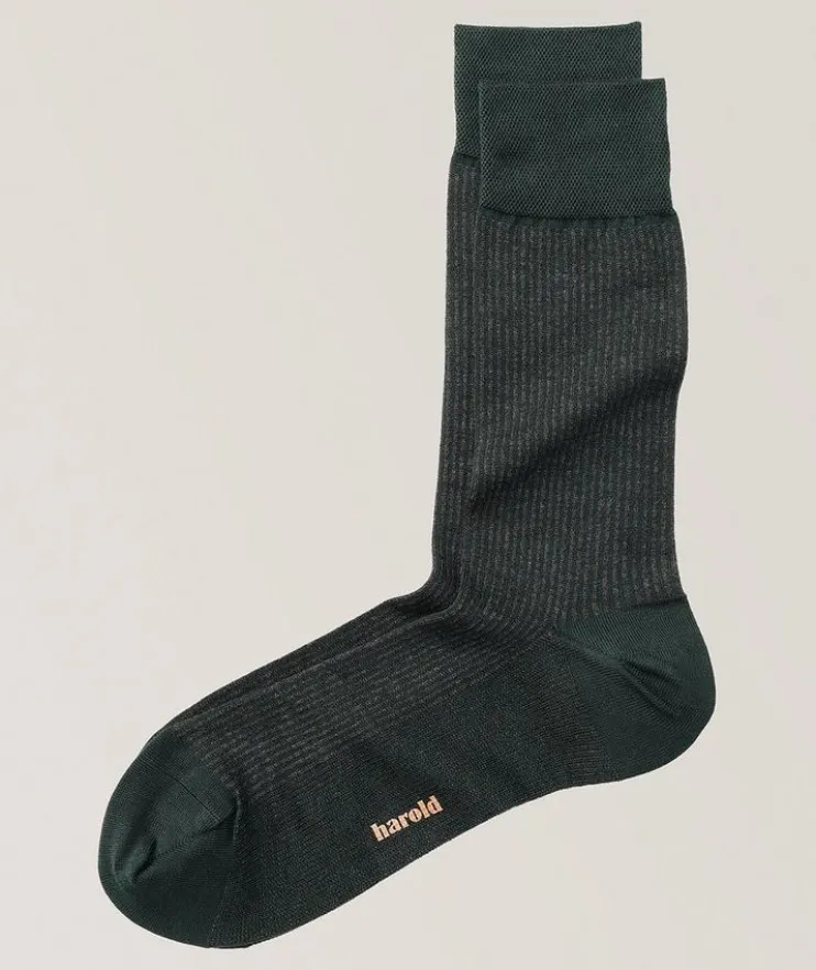 Ribbed Contrast Stretch-Cotton Socks