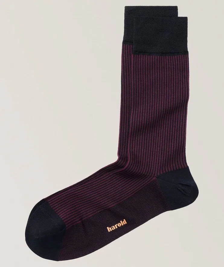 Ribbed Contrast Stretch-Cotton Socks