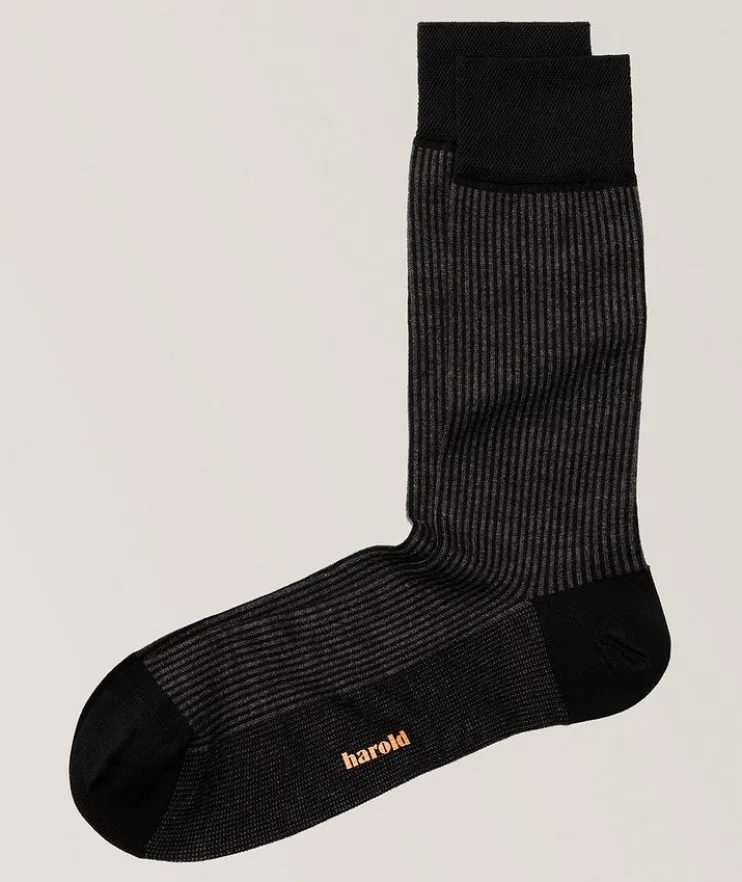 Ribbed Contrast Stretch-Cotton Socks