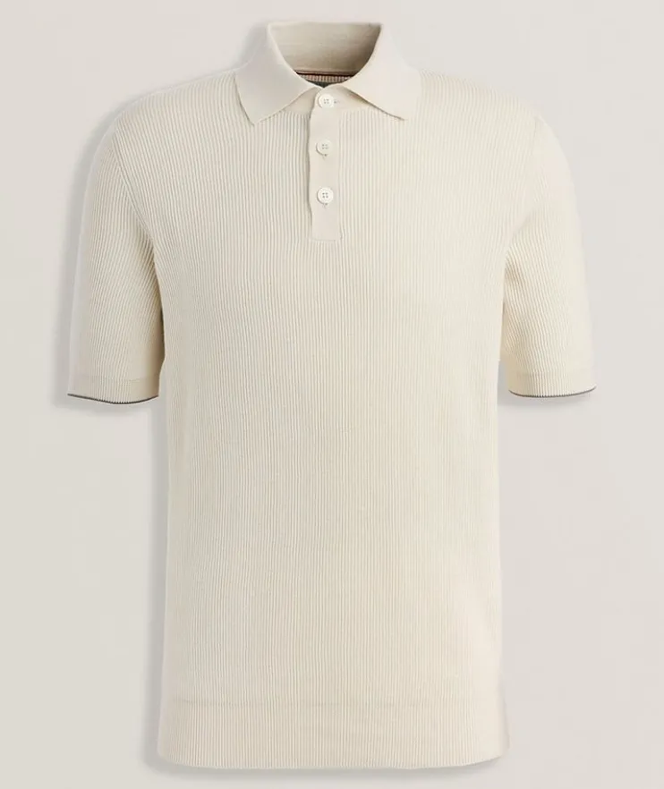 Ribbed Cotton Polo Sweater