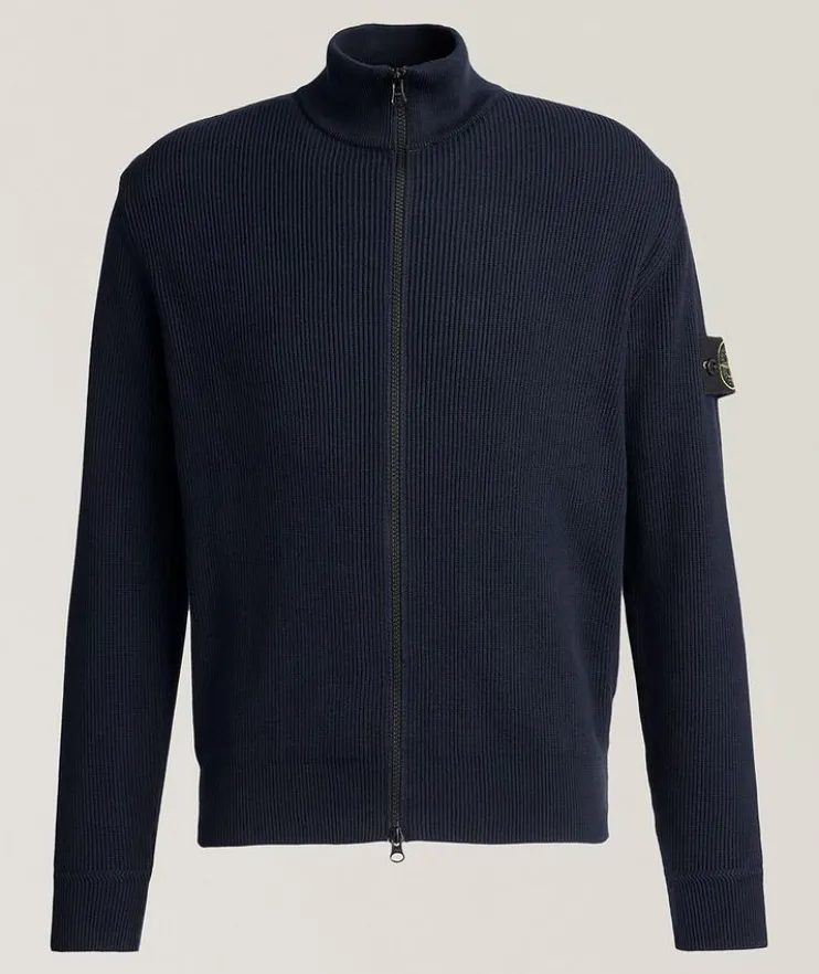 Ribbed Cotton Zipper Cardigan