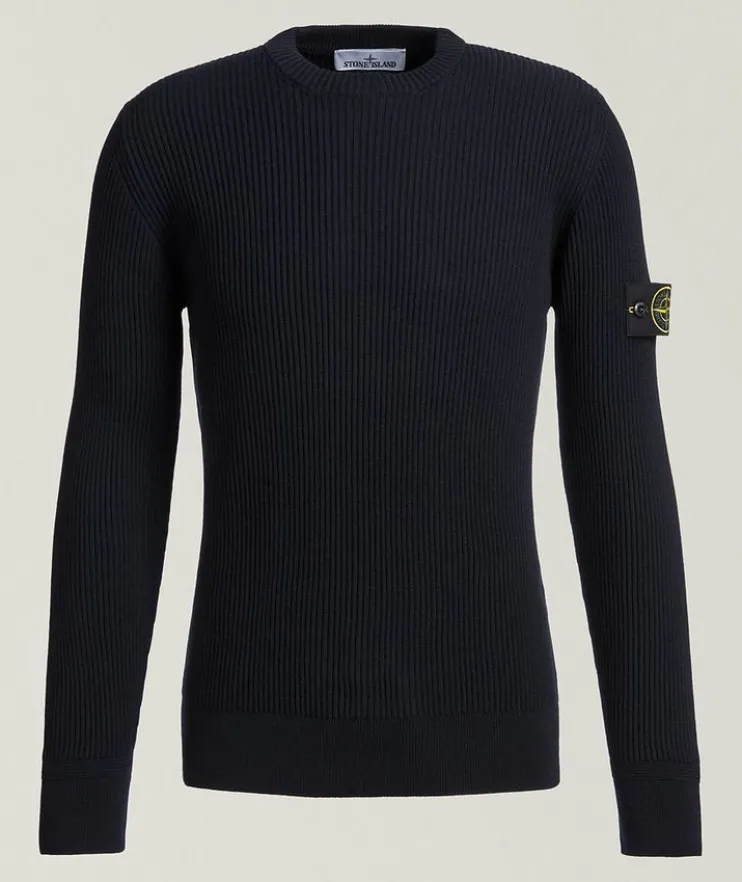 Ribbed Knit Wool Crewneck Sweater