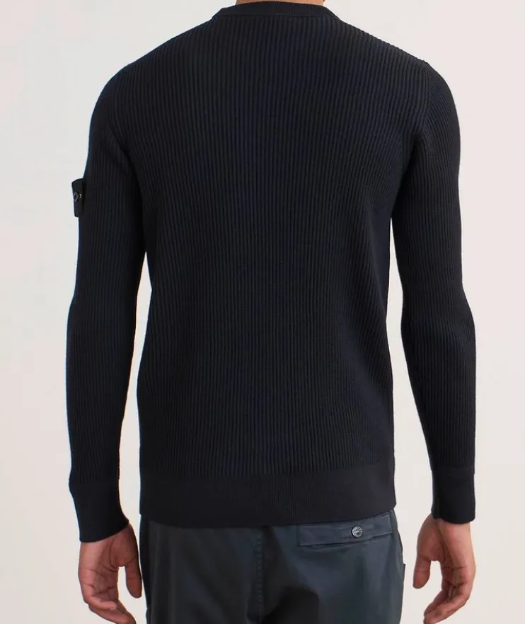 Ribbed Knit Wool Crewneck Sweater