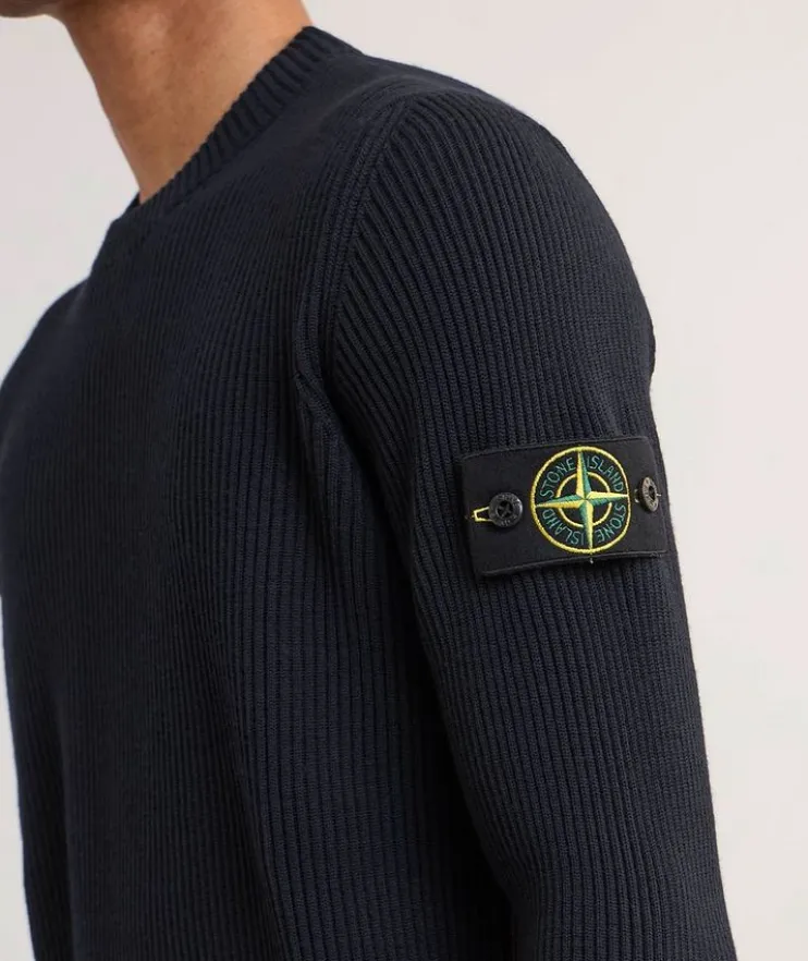 Ribbed Knit Wool Crewneck Sweater