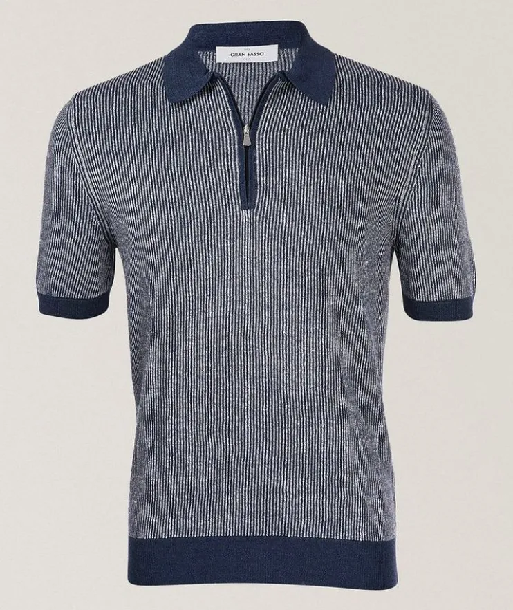 Ribbed Linen-Cotton Quarter-Zip Polo