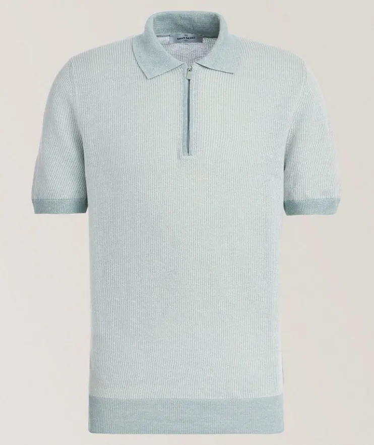Ribbed Linen-Cotton Quarter-Zip Polo