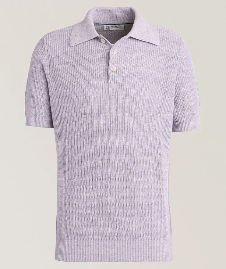 Ribbed Linen-Cotton Polo Sweater