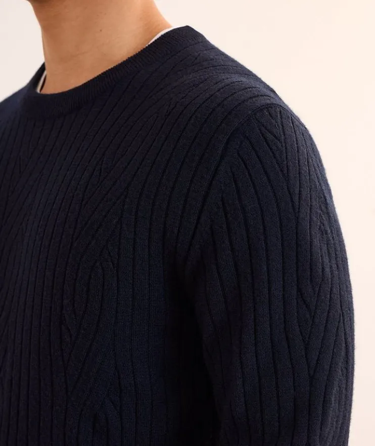 Ribbed Wool-Cashmere Crewneck Sweater