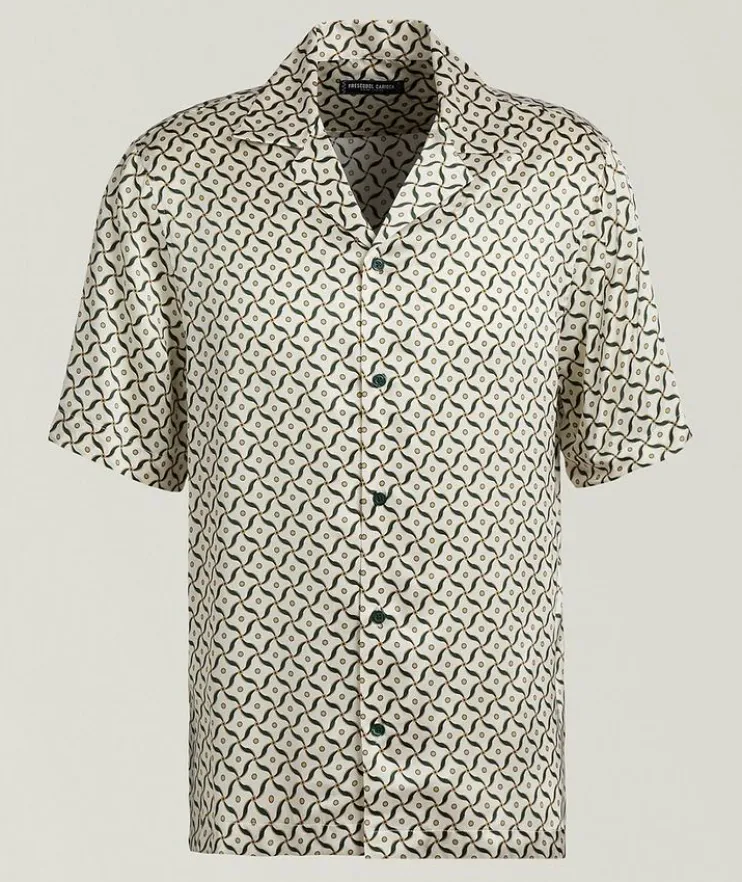 Roberto Lotus Printed Silk Camp Shirt