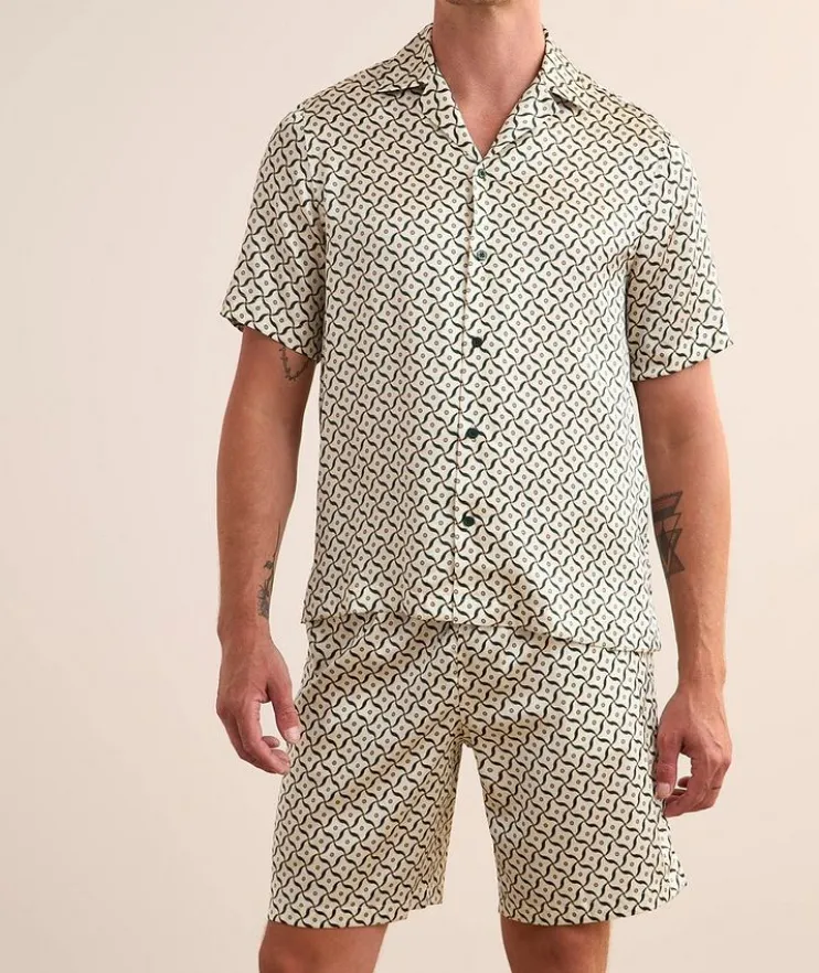 Roberto Lotus Printed Silk Camp Shirt