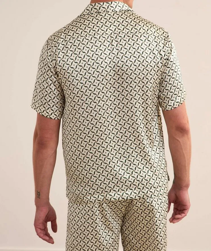 Roberto Lotus Printed Silk Camp Shirt