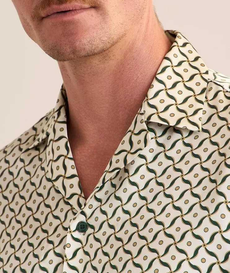 Roberto Lotus Printed Silk Camp Shirt