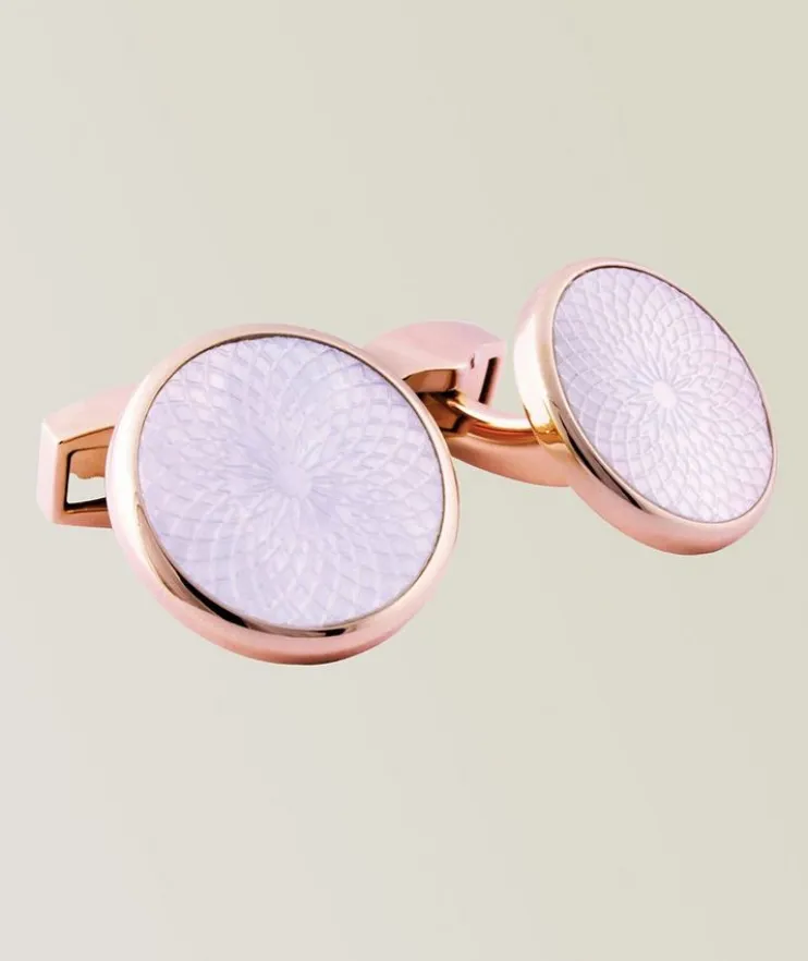 Rotondo Guilloché Mother Of Pearl Plated Stainless Steel Cufflinks