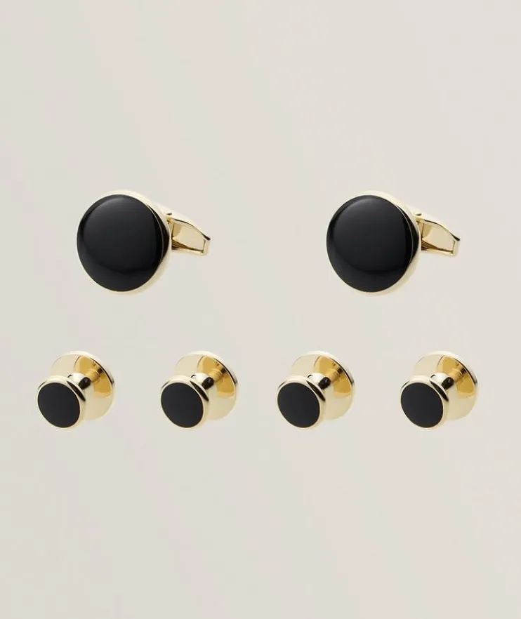 Round Enamel Cufflinks & Stud Set