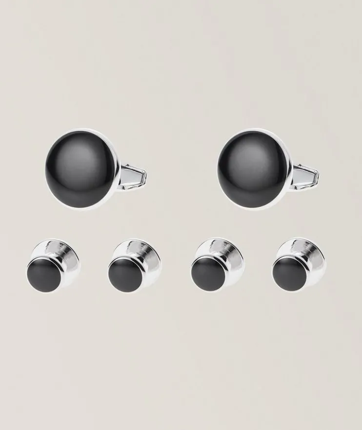 Round Enamel Cufflinks & Stud Set