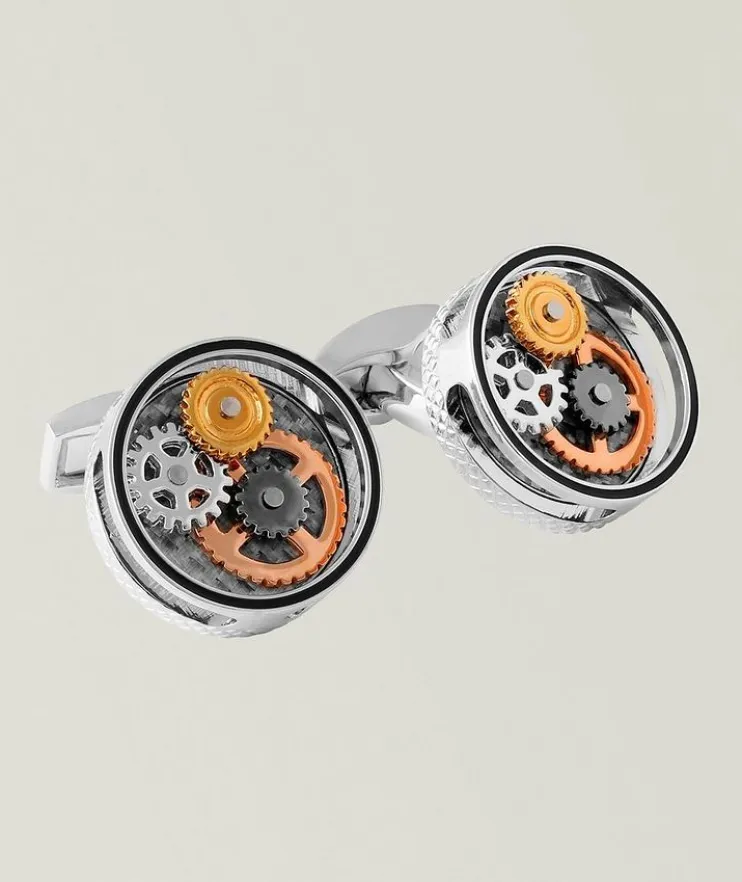 Round Gear Carbon Fibre Cufflinks
