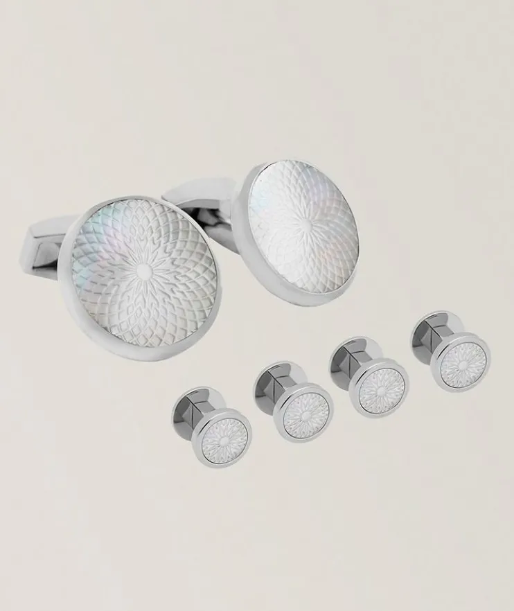 Round Rhodium Carbon Tablet Stud Set