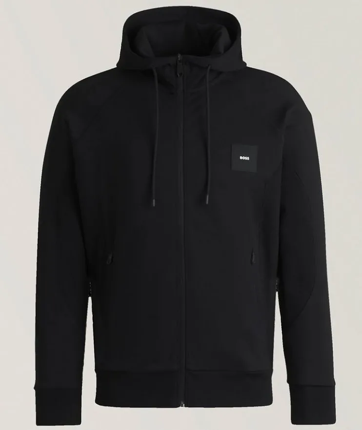 Saggy Logo Badge Zipper Hooded Sweater