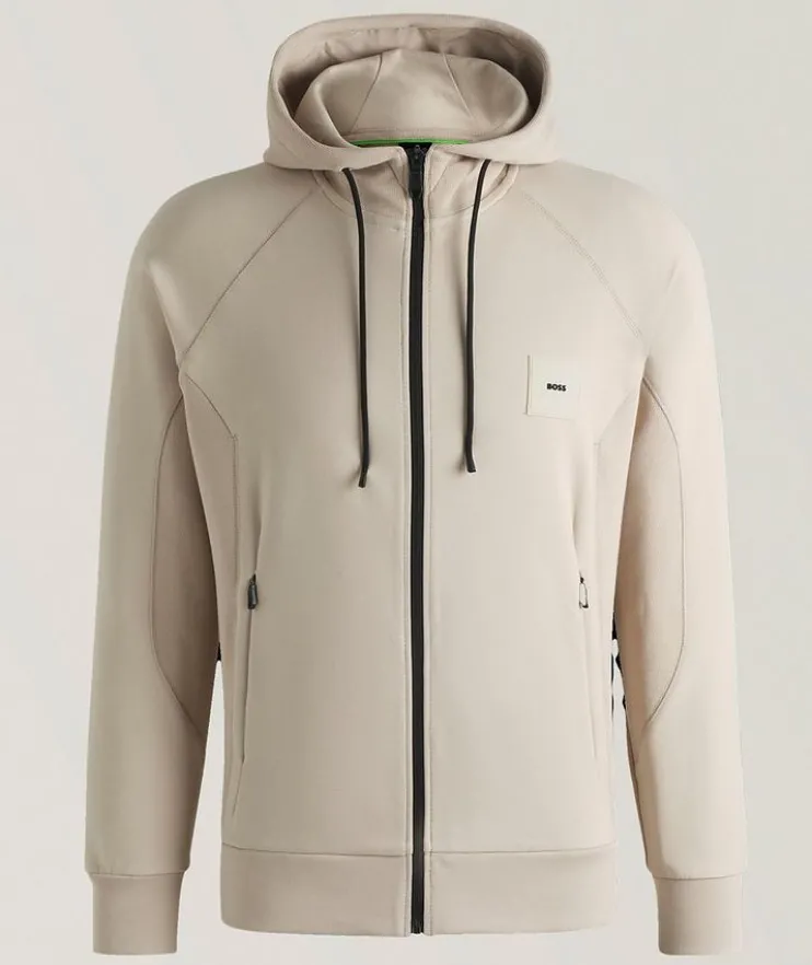 Saggy Stretch-Cotton Zipper Hooded Sweater