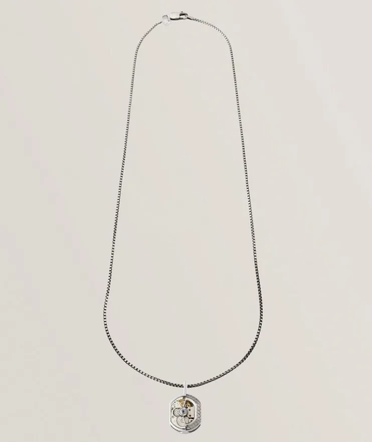 Sapphire-Sterling Tonneau Skeleton Necklace