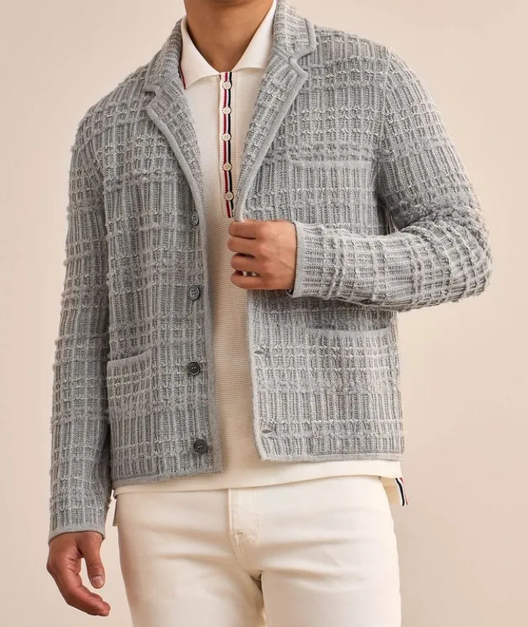 Seersucker Knit Tweed Jacquard Cardigan