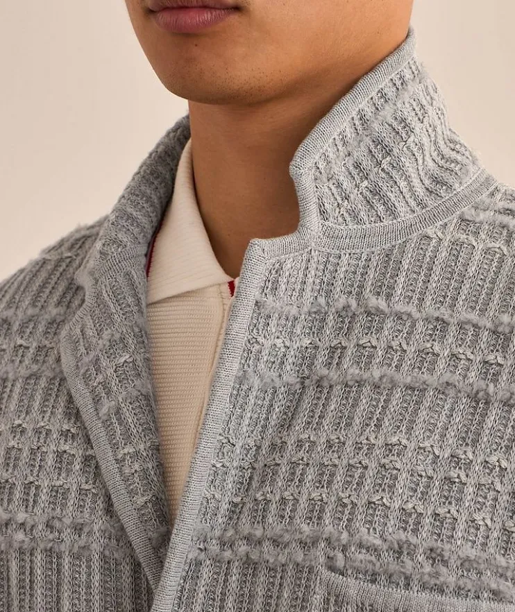 Seersucker Knit Tweed Jacquard Cardigan
