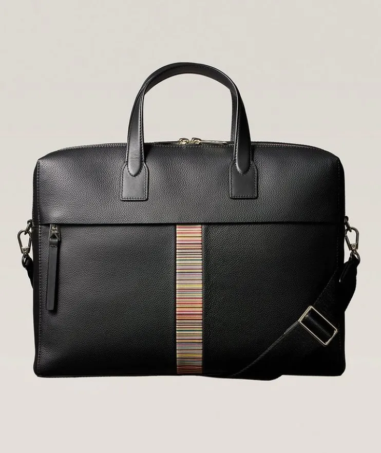 Signature Stripe Double-Zip Leather Folio Bag