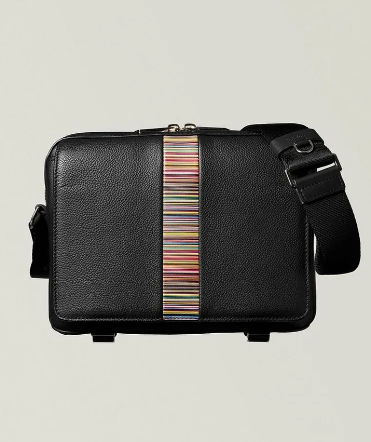 Signature Stripe Leather Messenger Bag