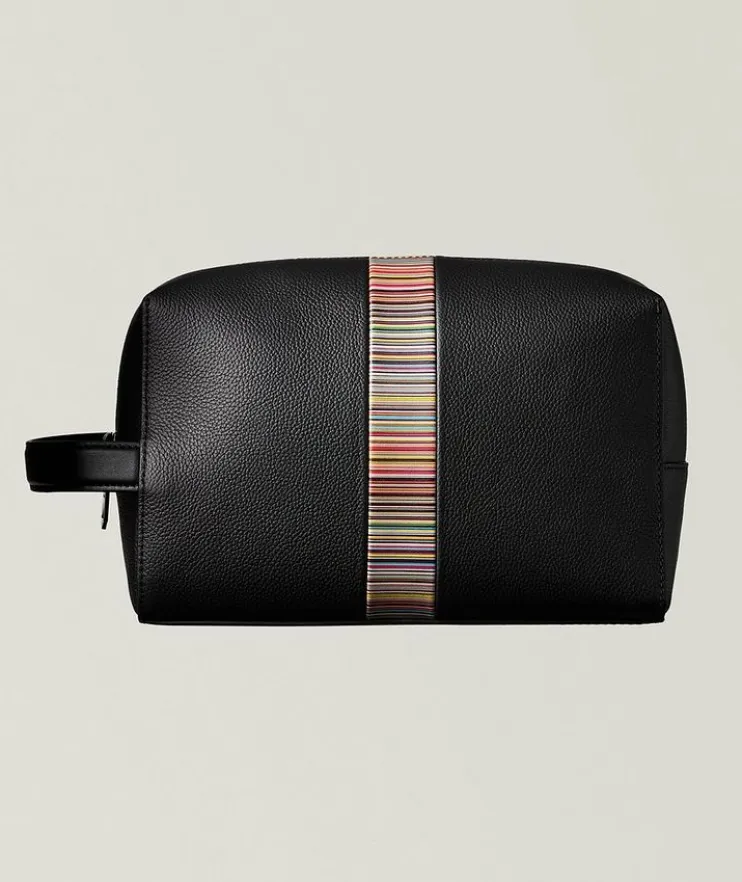 Signature Stripe Leather Wash Bag