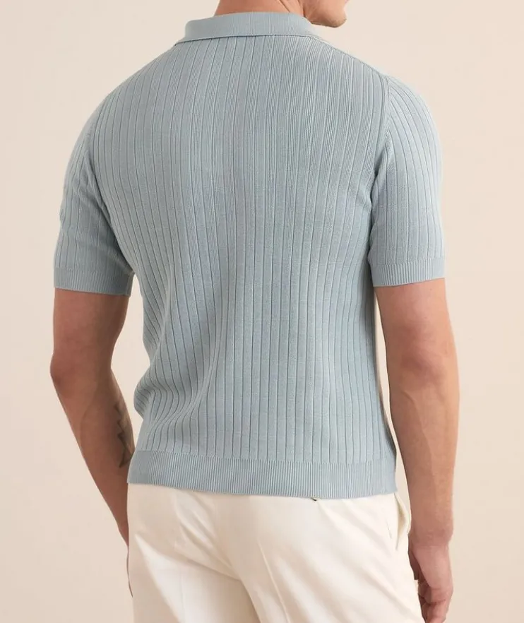 Silk Ribbed Knit Polo