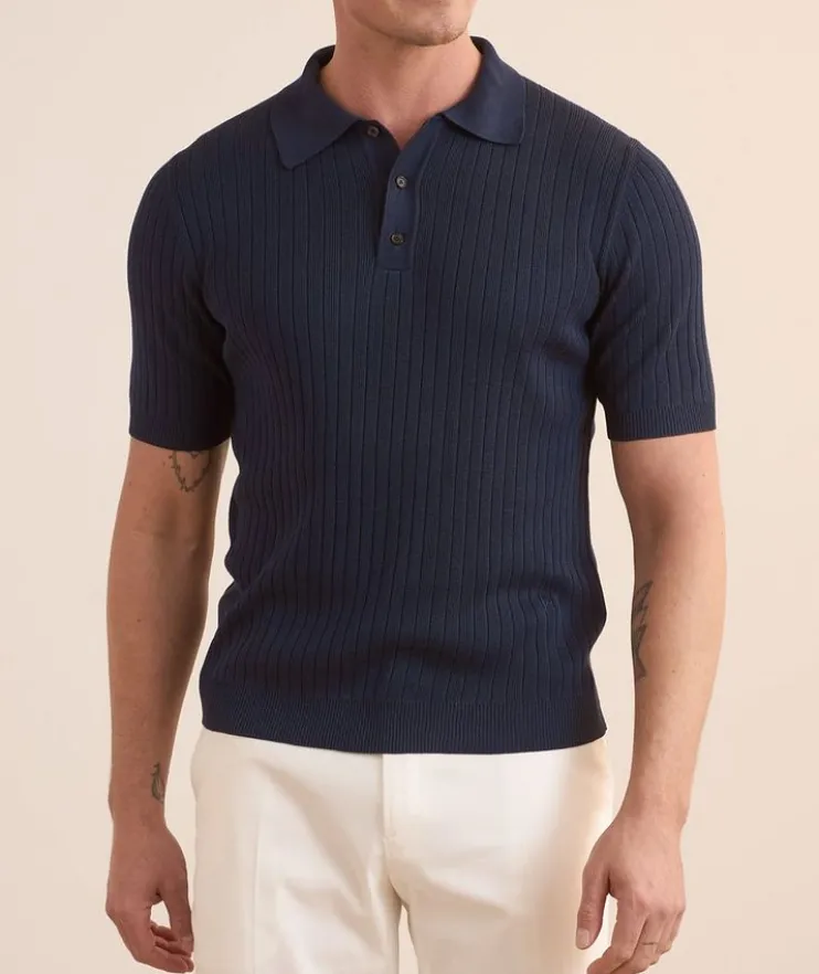 Silk Ribbed Knit Polo