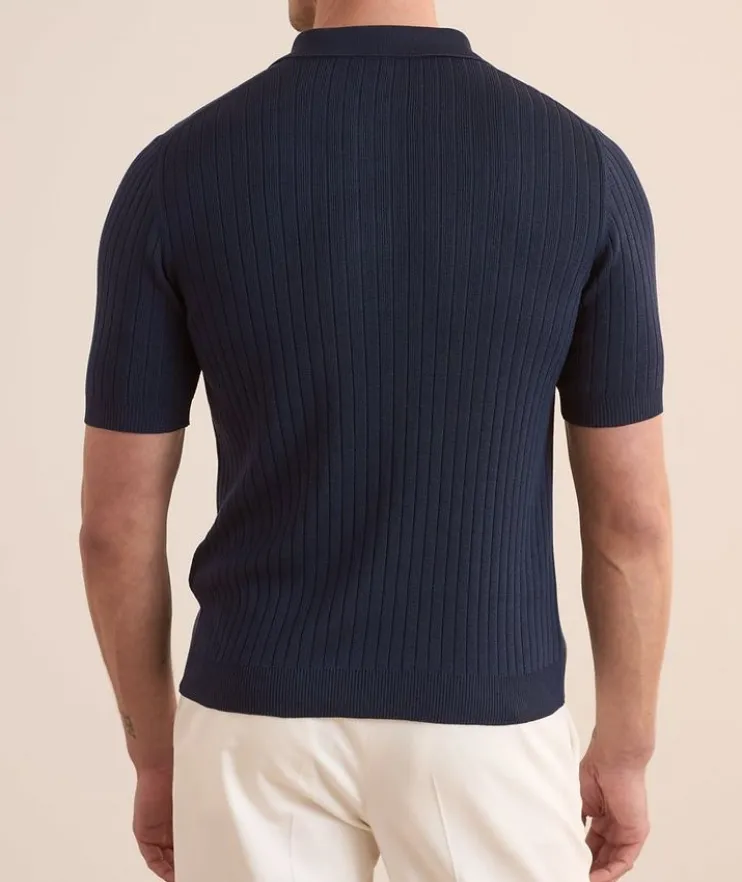Silk Ribbed Knit Polo