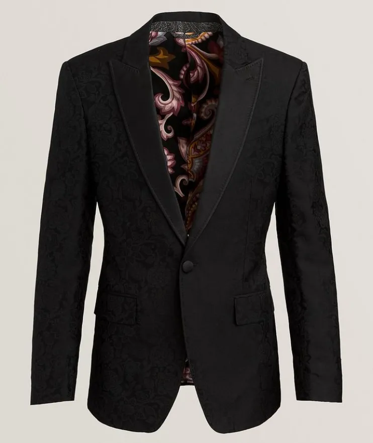 Silk-Blend Tonal Jacquard Floral Evening Jacket