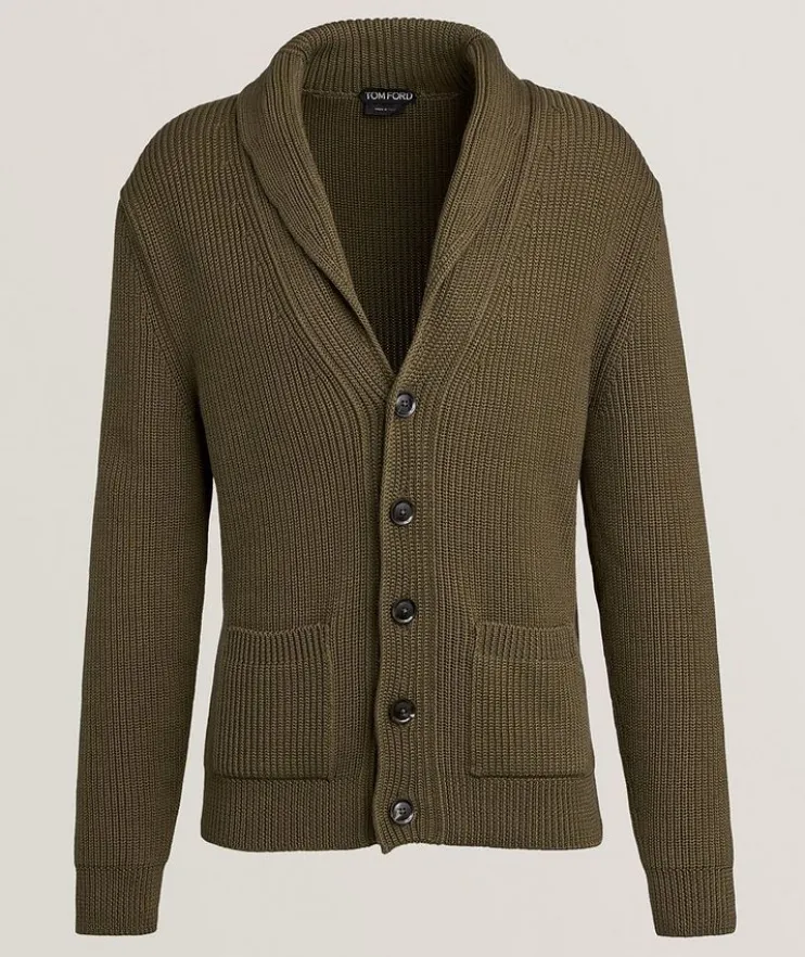 Silk-Merino Wool Ribbed Shawl Cardigan