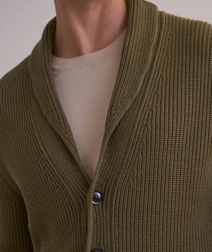 Silk-Merino Wool Ribbed Shawl Cardigan