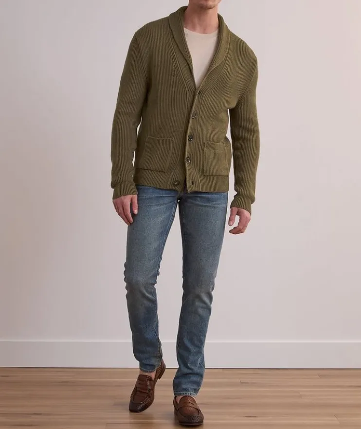 Silk-Merino Wool Ribbed Shawl Cardigan