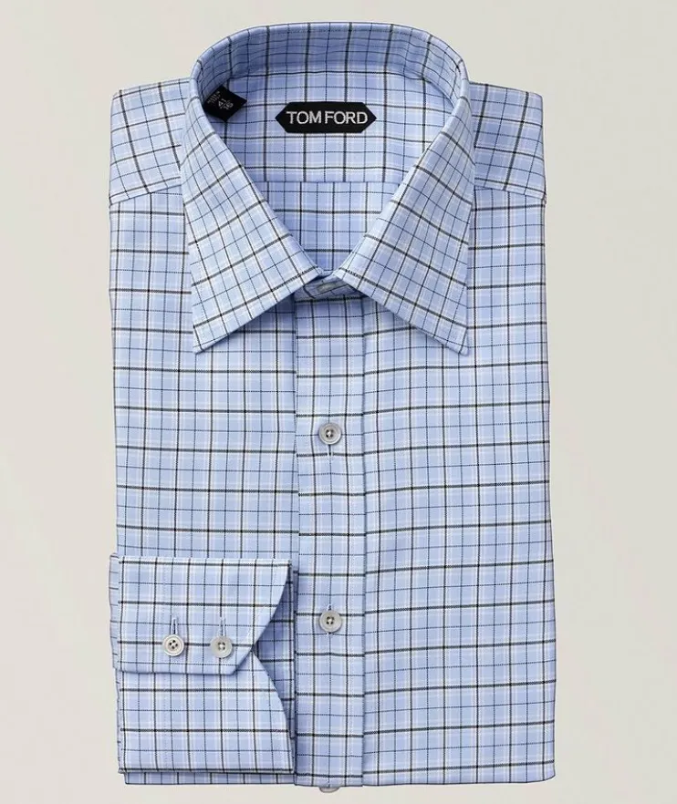 Slim-Fit Check Cotton-Lyocell Dress Shirt