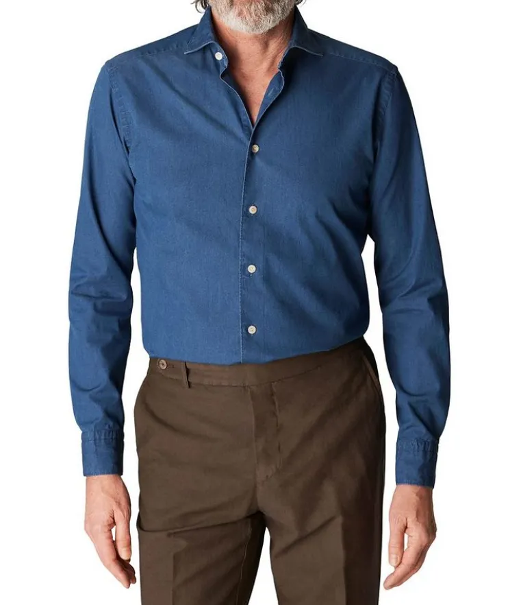 Slim-Fit Denim Dress Shirt