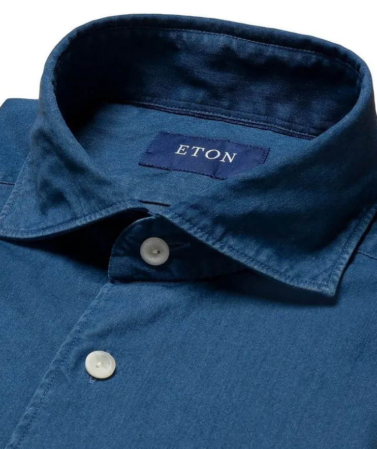 Slim-Fit Denim Dress Shirt