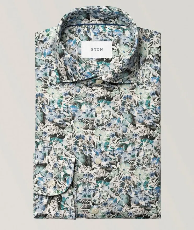 Slim-Fit Floral Print Linen Shirt