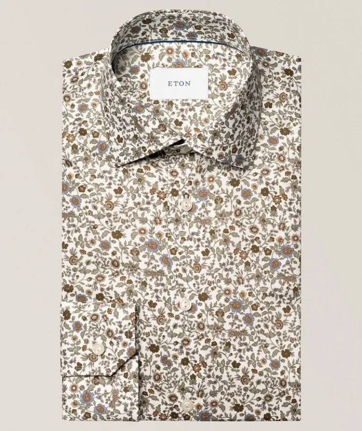 Slim-Fit Floral Stripe Twill Dress Shirt