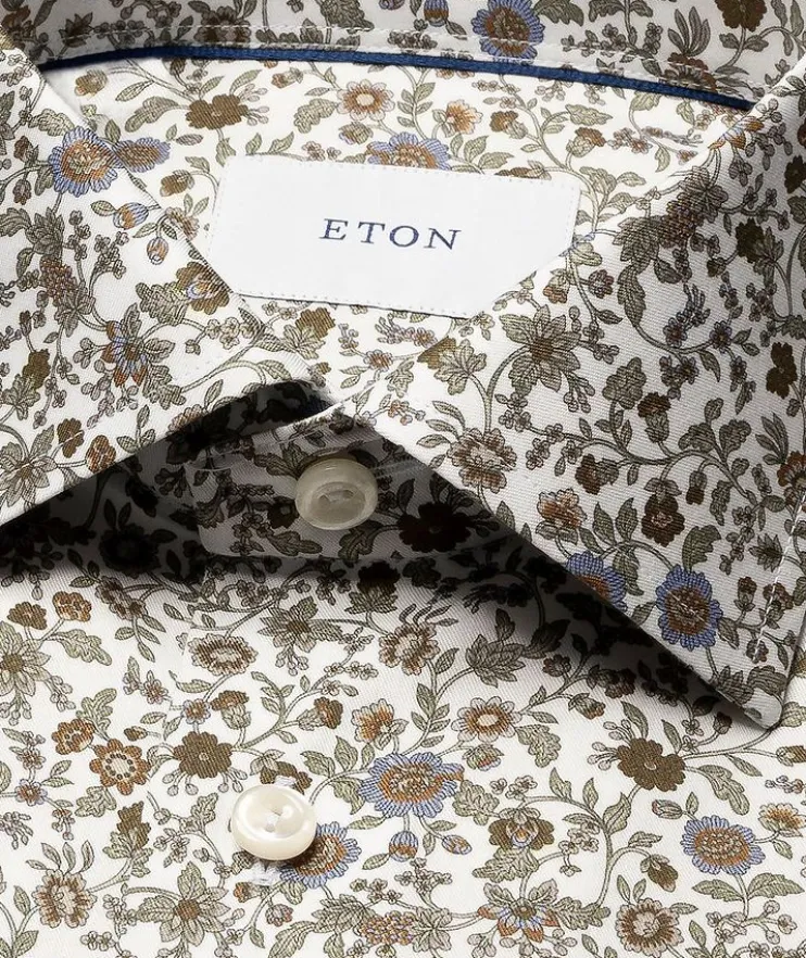 Slim-Fit Floral Stripe Twill Dress Shirt