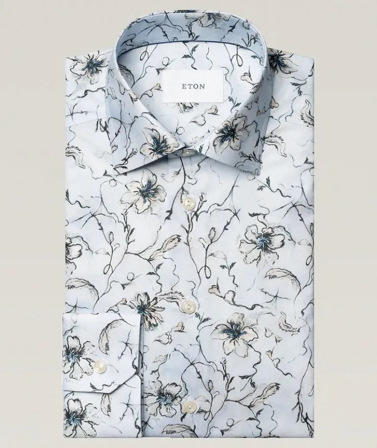 Slim-Fit Floral Twill Dress Shirt