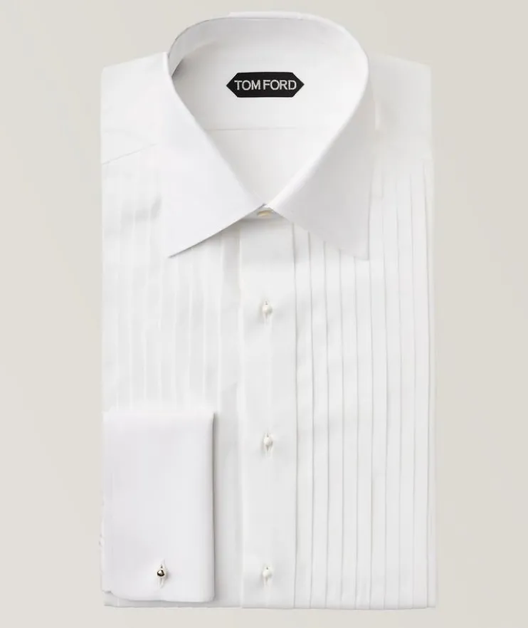 Slim-Fit Front Pleated Poplin Dress Shirt